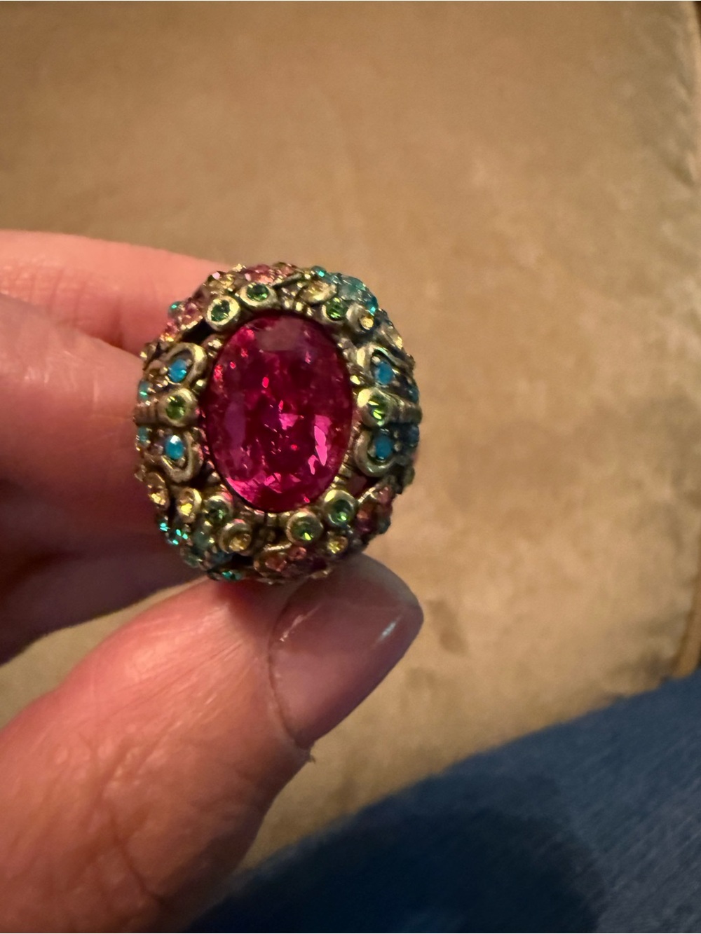 HEIDI DAUS Multicolor Crystal Statement Ring with Hot Pink Center